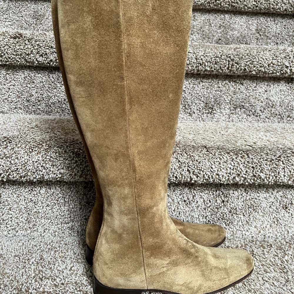 Emma Hope Women's Brown Leather Almond Toe Zipper Riding Boots.